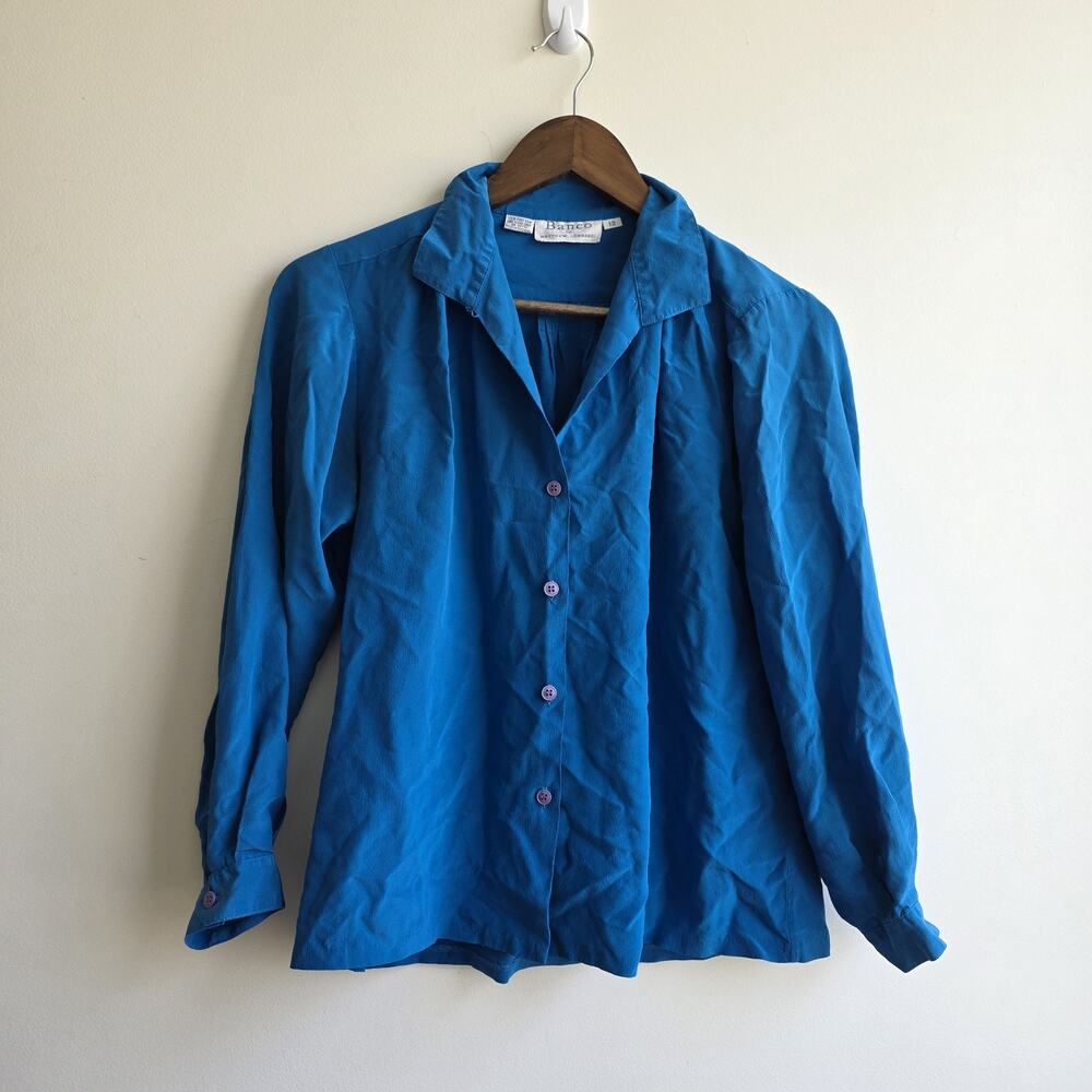 Banco Matthew Lombardi Silk Shirt Womens Blue Long‎ Sleeve Quiet Luxury Size 12